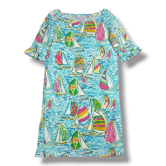 Lilly Pulitzer Somerset Shift Dress You Gotta Regatta 3/4 Sleeve Sailboats XS - Picture 1 of 12